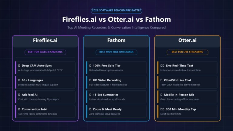 Fireflies.ai vs Otter.ai vs Fathom 2026 Comparison