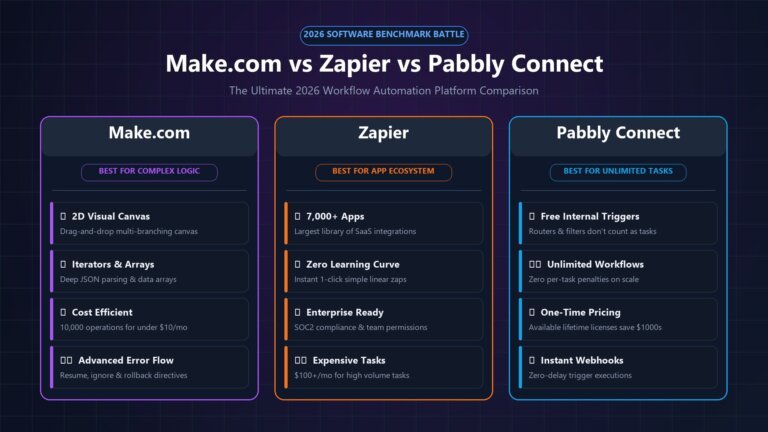 Make.com vs Zapier vs Pabbly Connect 2026 Comparison